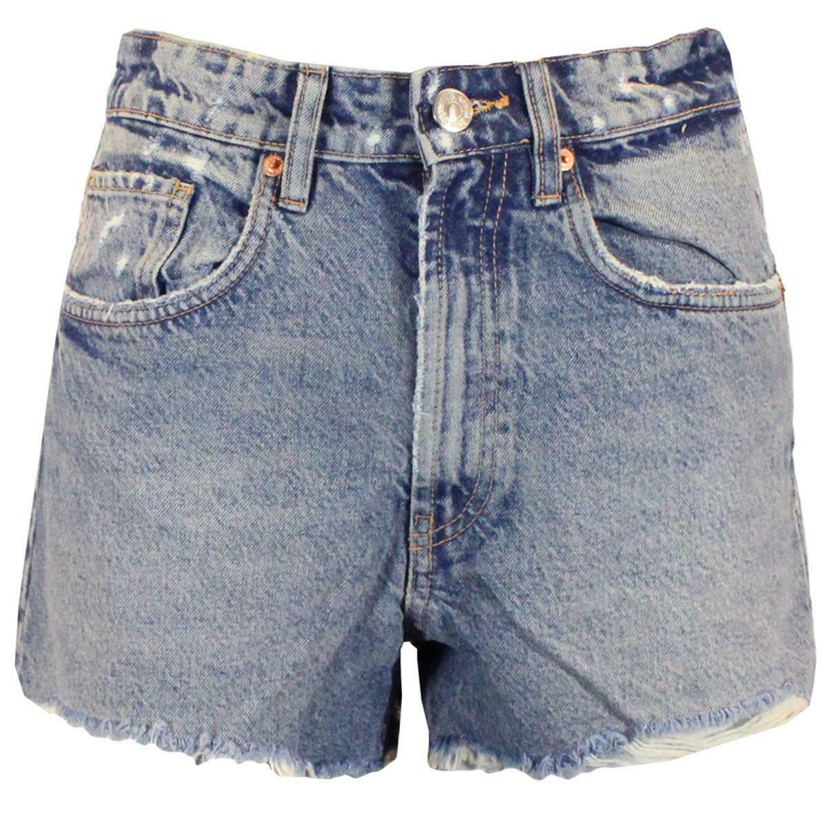 Womens Denim Shorts Hot Pants With Cut Raw Hem - Mid Wash
