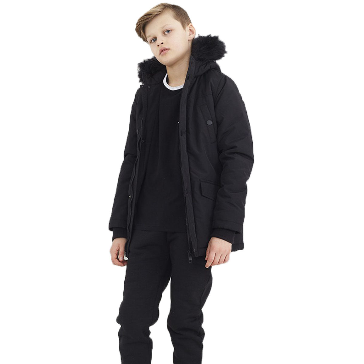 Boys Brave Soul Wonderwall Hooded Parka Jacket Quilted Coat with Faux Fur Hood