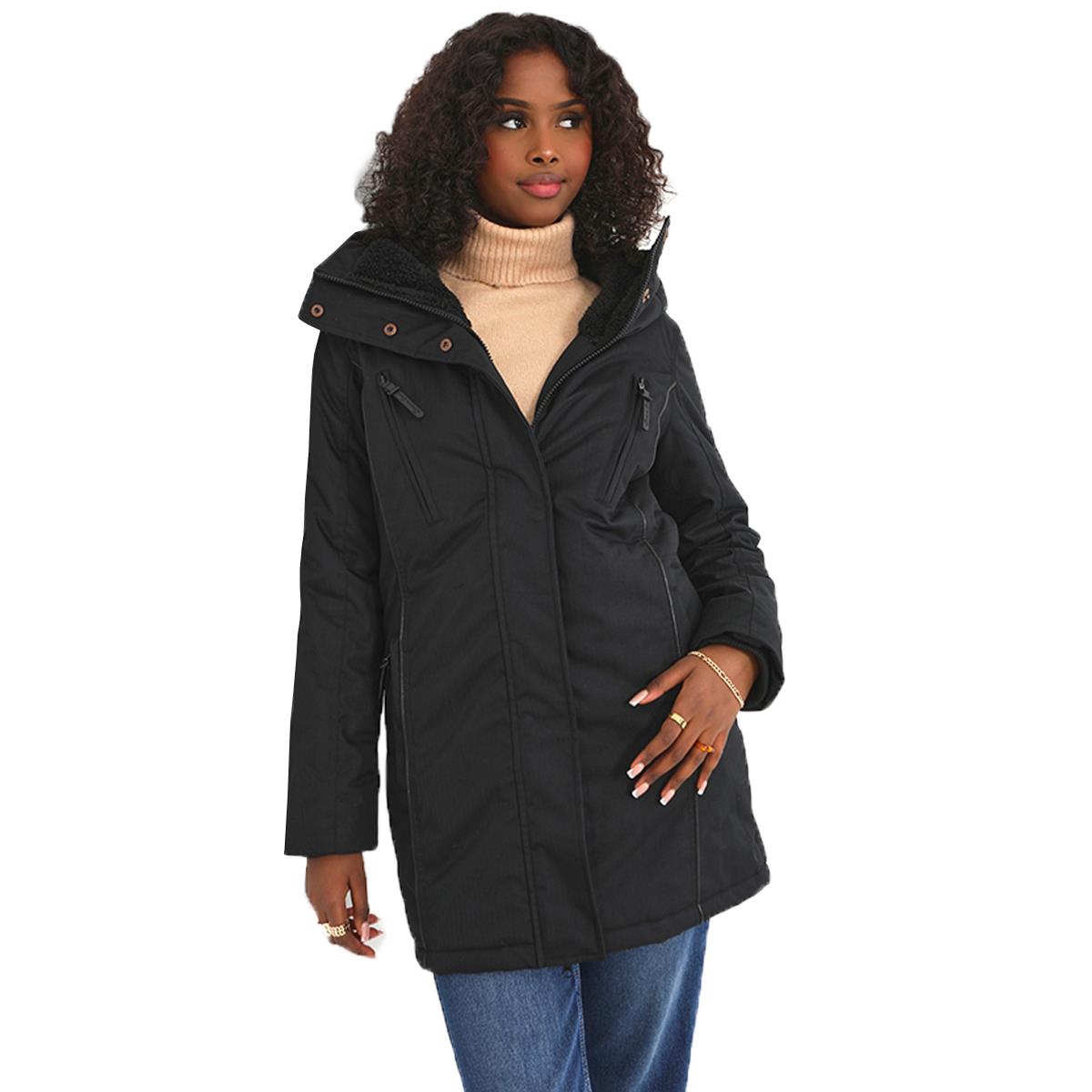 Ladies Brave Soul Vicky Fishtail Placket Detailed Fur Lined Parka Long Coat