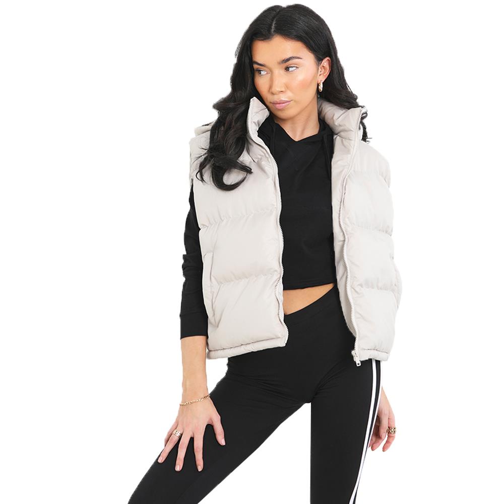 Ladies Brave Soul Mila Padded Bodywarmer Cropped Microfibre Hooded Gilet