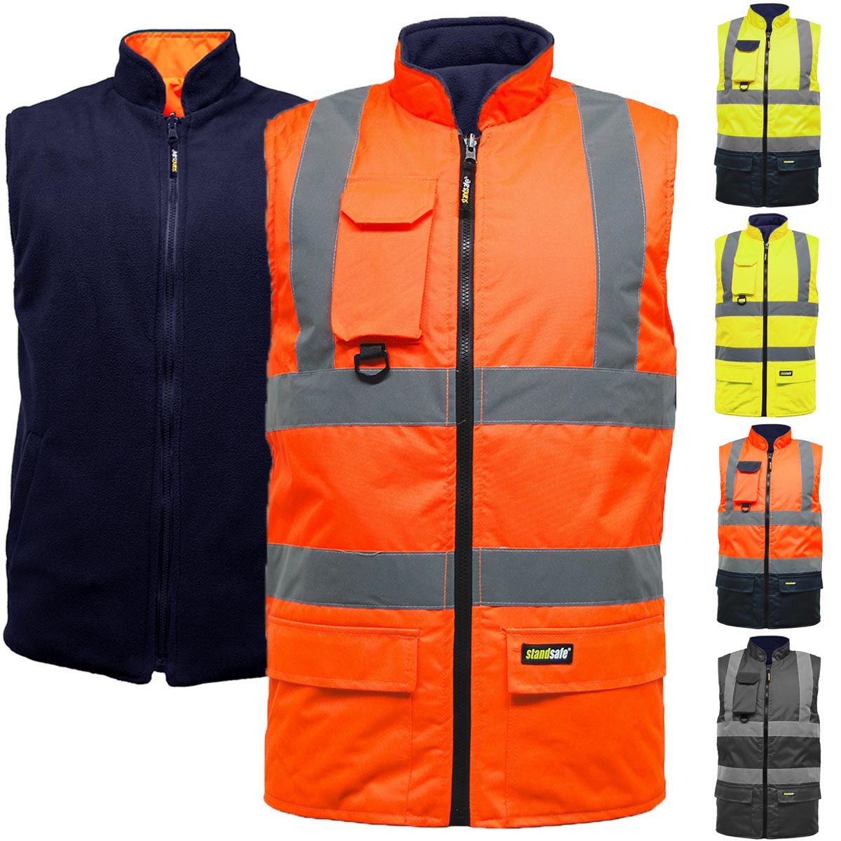 Mens Hi Vis Fleece Lined Reversible Bodywarmer