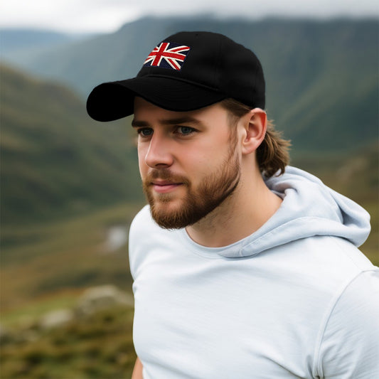 Adults Cotton Baseball Cap with Embroidered Union Jack Emblem