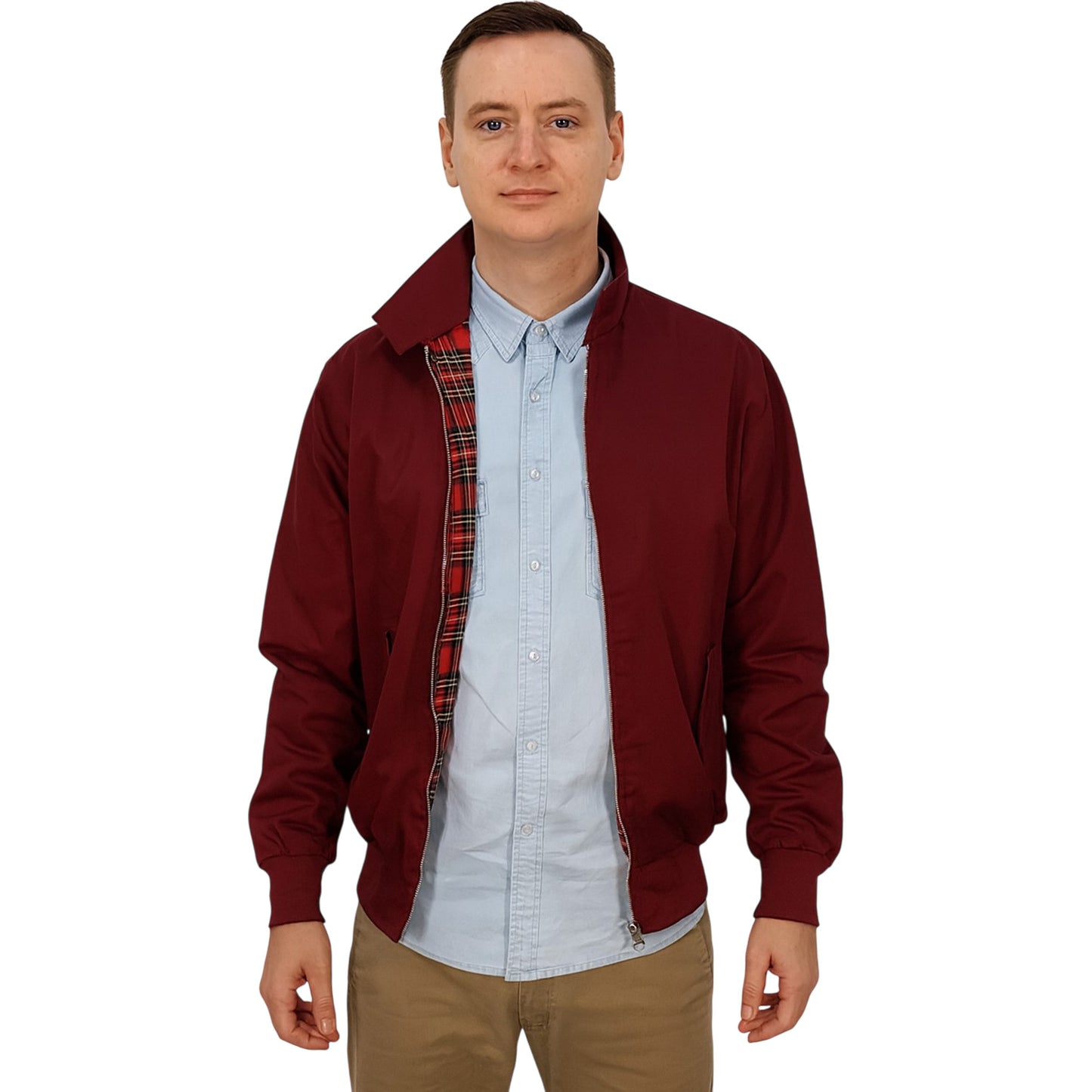Mens Vintage Harrington Bomber Jacket with Tartan Lining