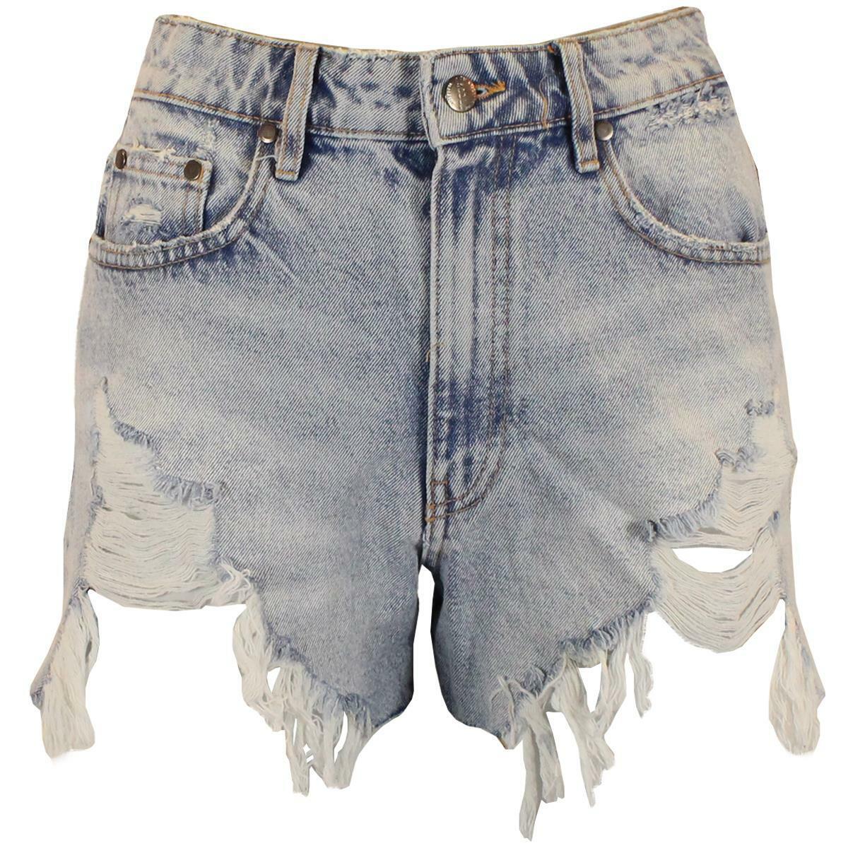 Womens Denim Shorts Hot Pants With Cut  Raw Hem - Light Wash