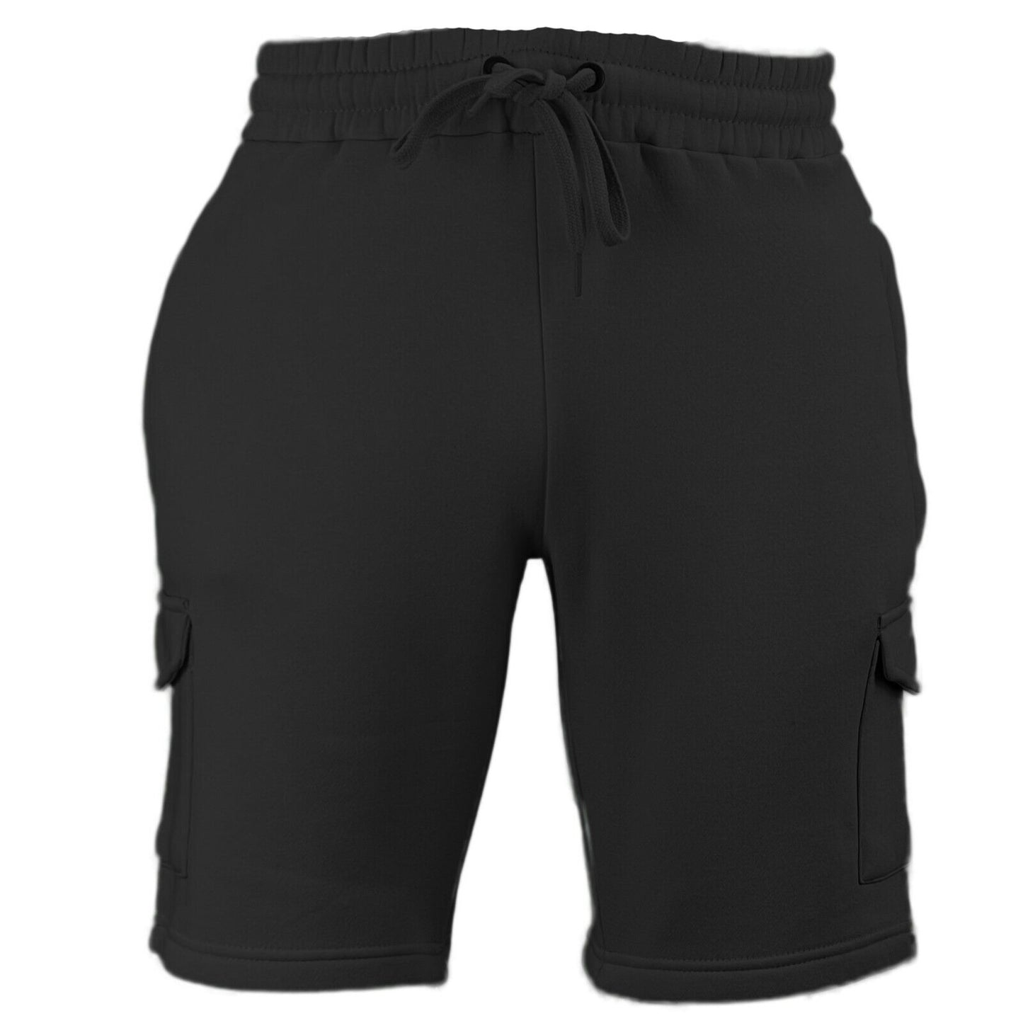 Mens Urban Road Elastic Waist Casual Sports Cargo Fleece Shorts Zip Side Pockets