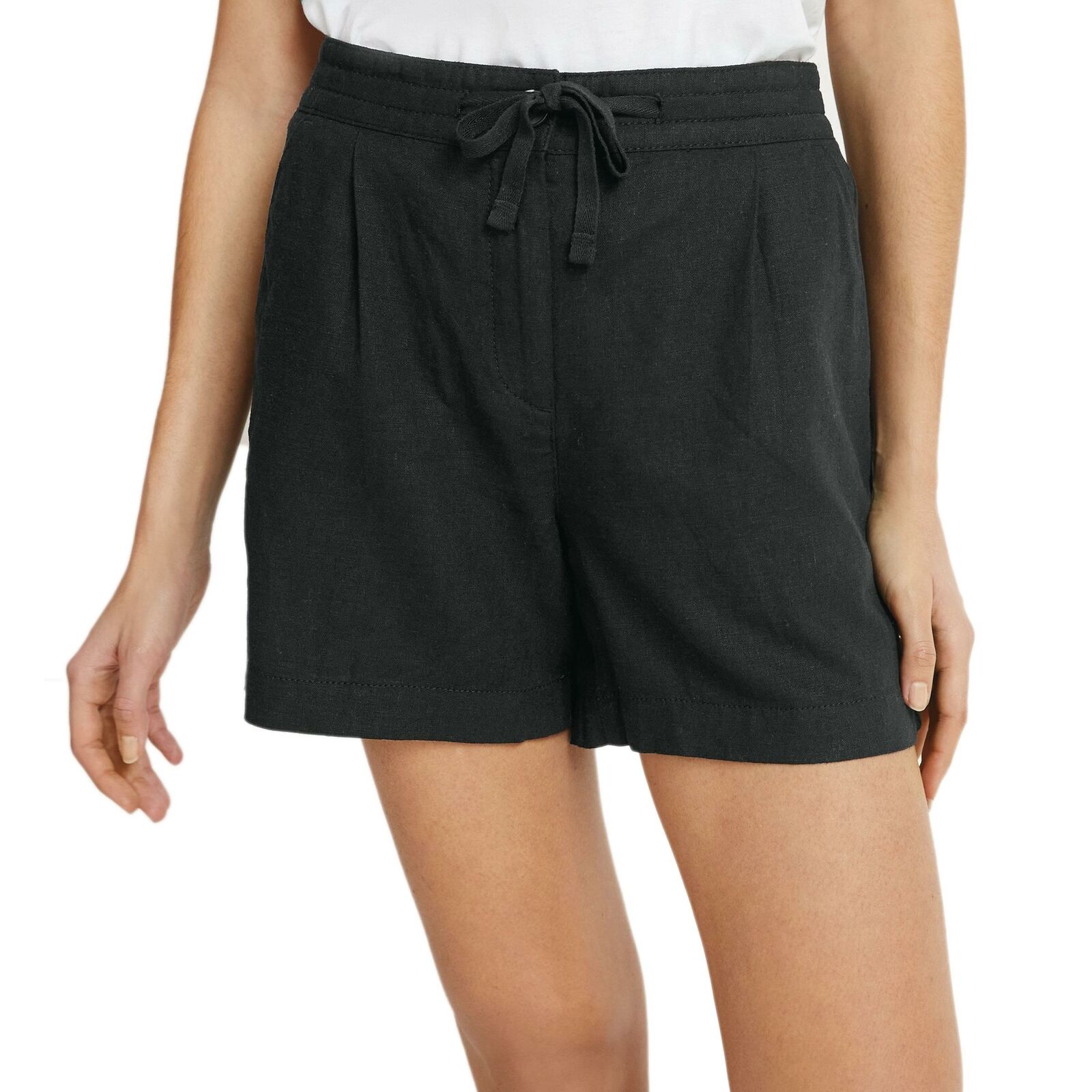 Womens Linen Summer Shorts Casual Pants with Elastic Waist and Drawcord Fastener