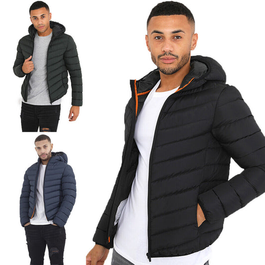 Mens Brave Soul Grant Padded Hooded Puffer Jacket with Elasticated Trims