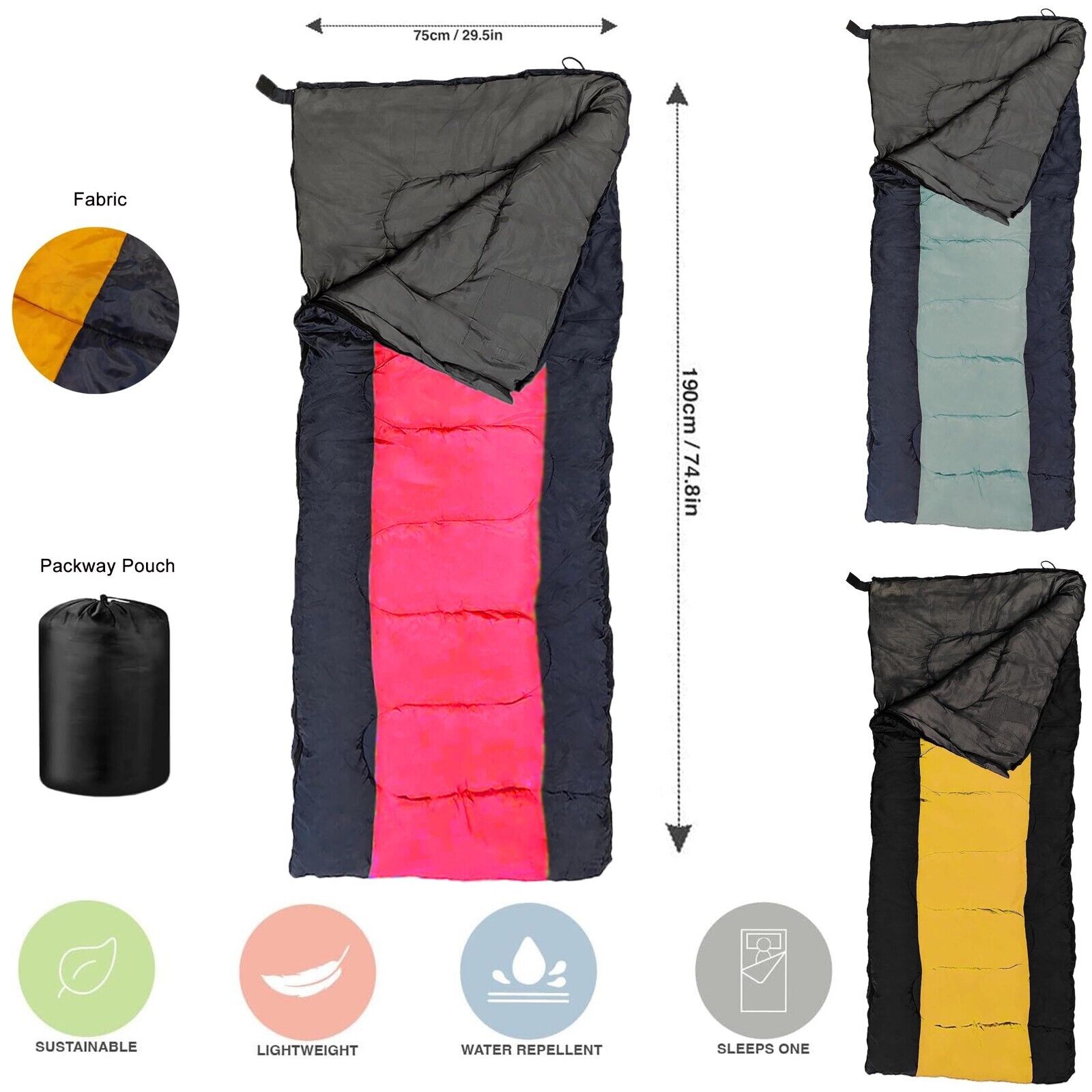 G5 Envelope Sleeping Bag Warm & Portable for Camping Hiking Festivals 3 Seasons