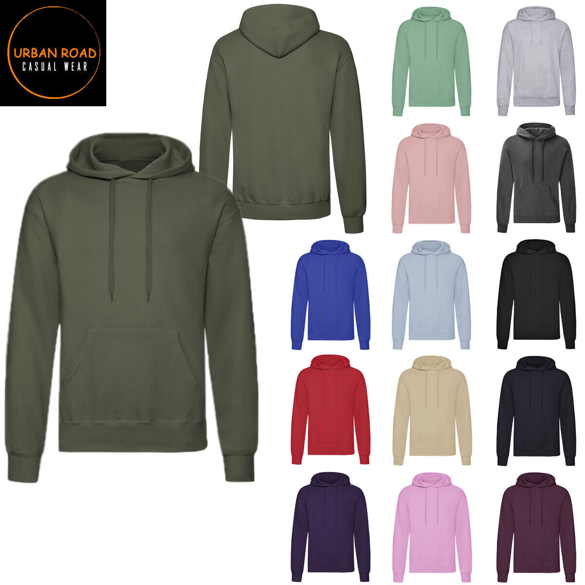 Urban Road Heavy Blend Plain Hoody Men Womens Hooded Sweatshirt Hoodie Top