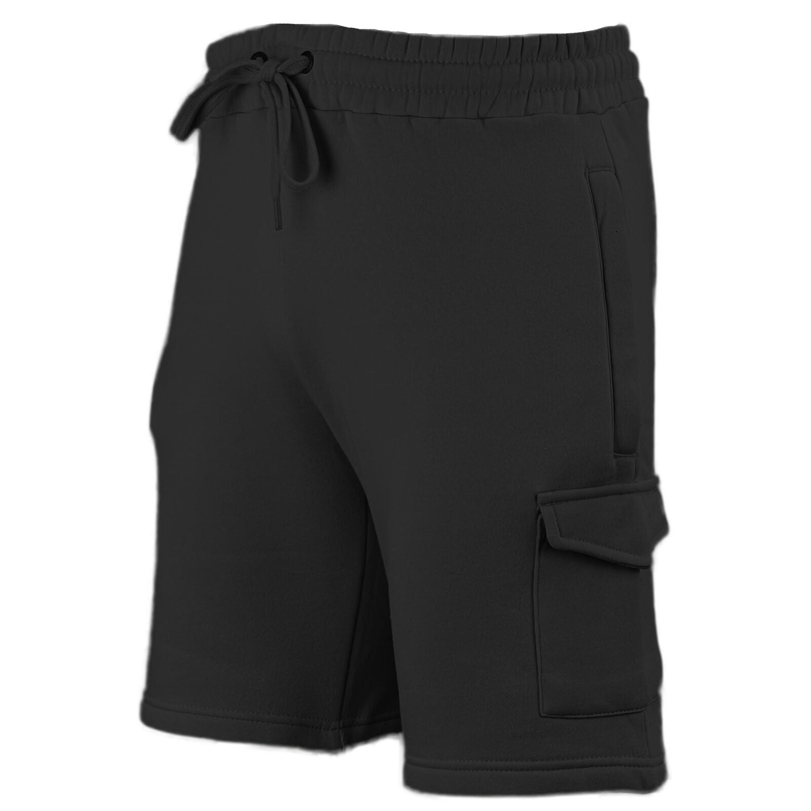 Mens Urban Road Elastic Waist Casual Sports Cargo Fleece Shorts Zip Side Pockets