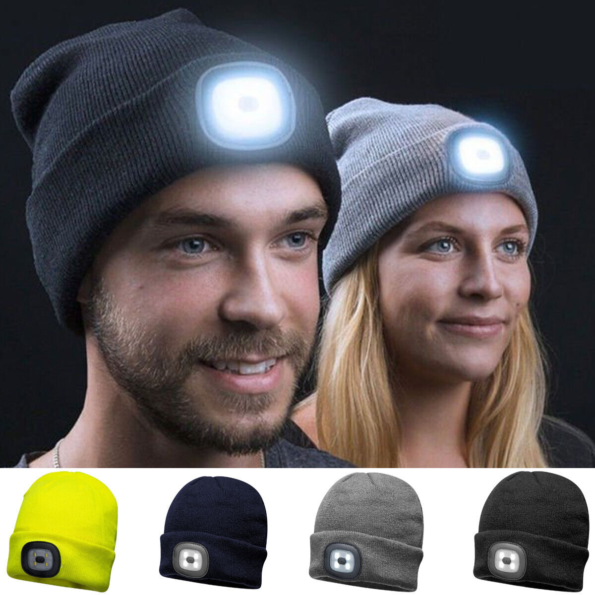 Unisex Cold Weather Winter Beanie Hat with  LED Head Lights