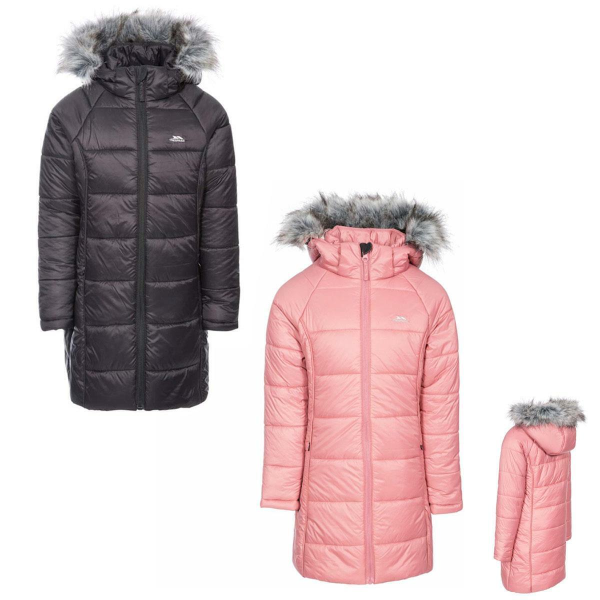 Trespass Elimore Girls Padded Casual Hooded Coat with Faux Fur Trim