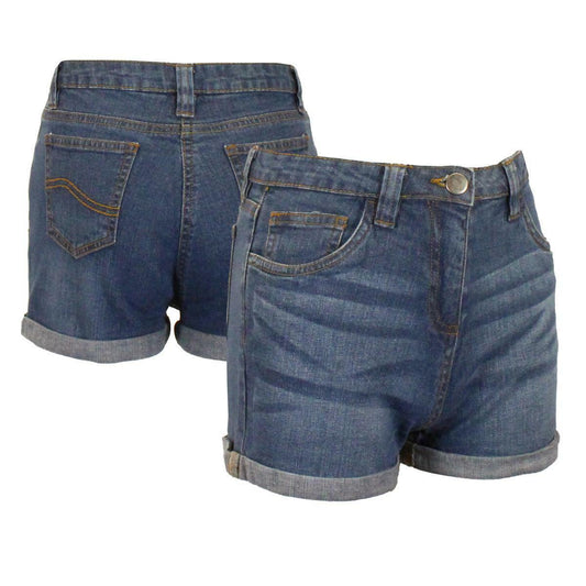 Girls Kids Denim Shorts Multipocket Rolled Hem Sand Blasted Jeans Hot Pants