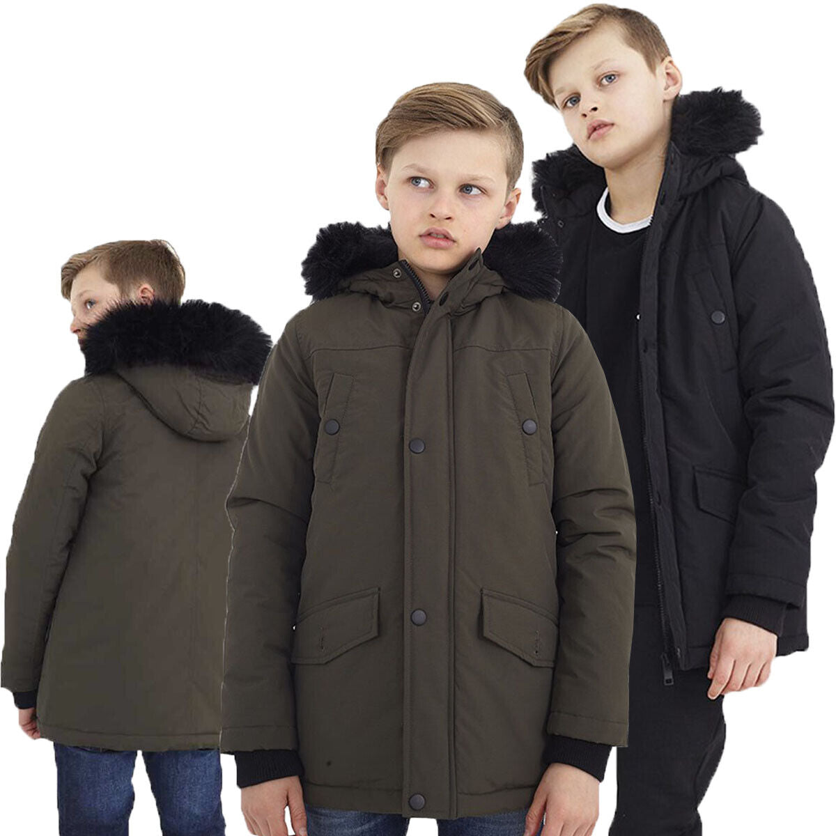 Boys Brave Soul Wonderwall Hooded Parka Jacket Quilted Coat with Faux Fur Hood