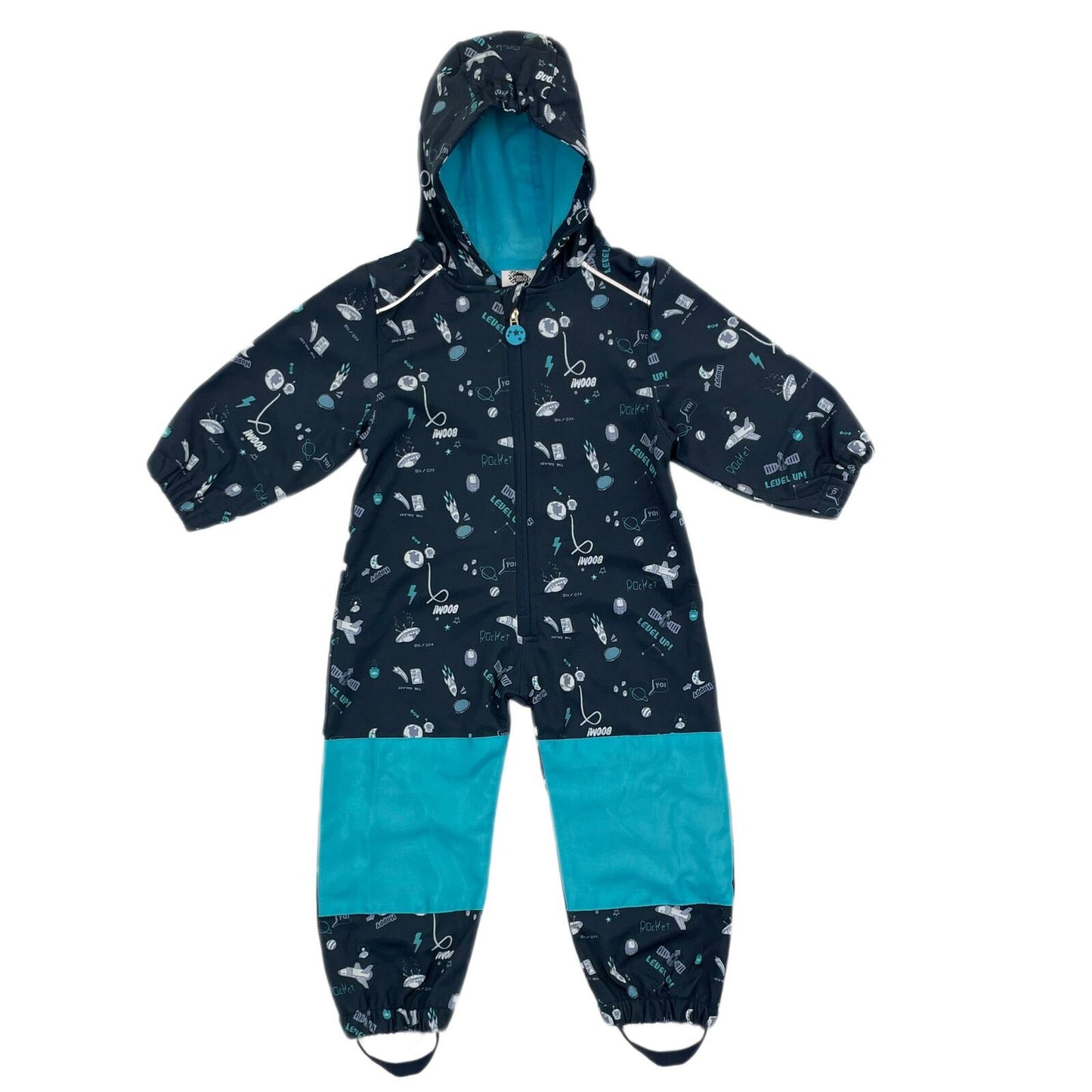 Kids Waterproof Softshell Fleece Lined Puddle All In One Rain Suit Overall