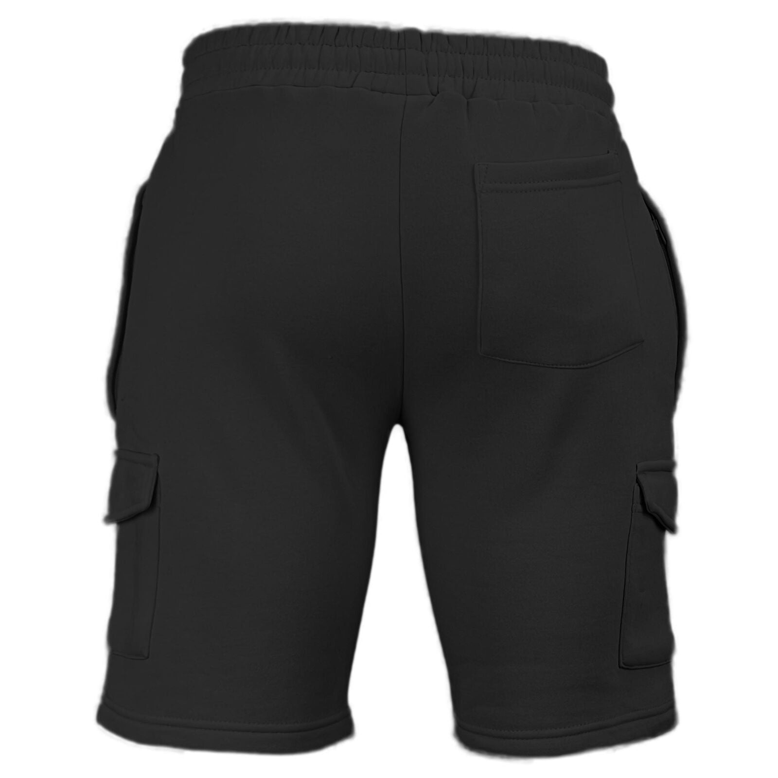 Mens Urban Road Elastic Waist Casual Sports Cargo Fleece Shorts Zip Side Pockets