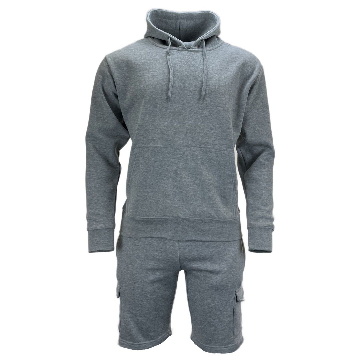 Mens Tracksuit Set Casual Sports Cargo Shorts with Plain Pullover Hoody