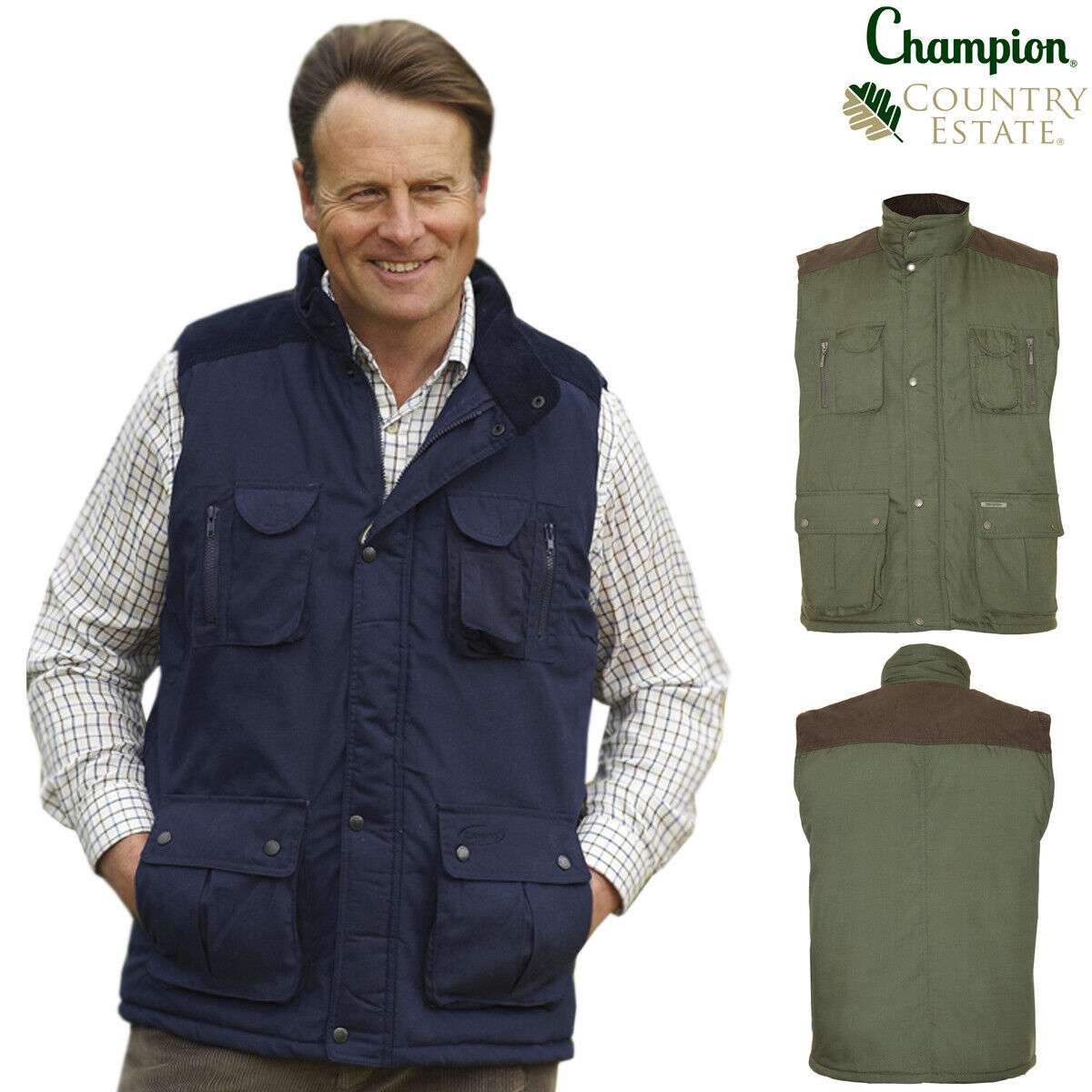 Mens Champion Country Estate Exmoor Multipocket Bodywarmer Water-Resistant Gilet