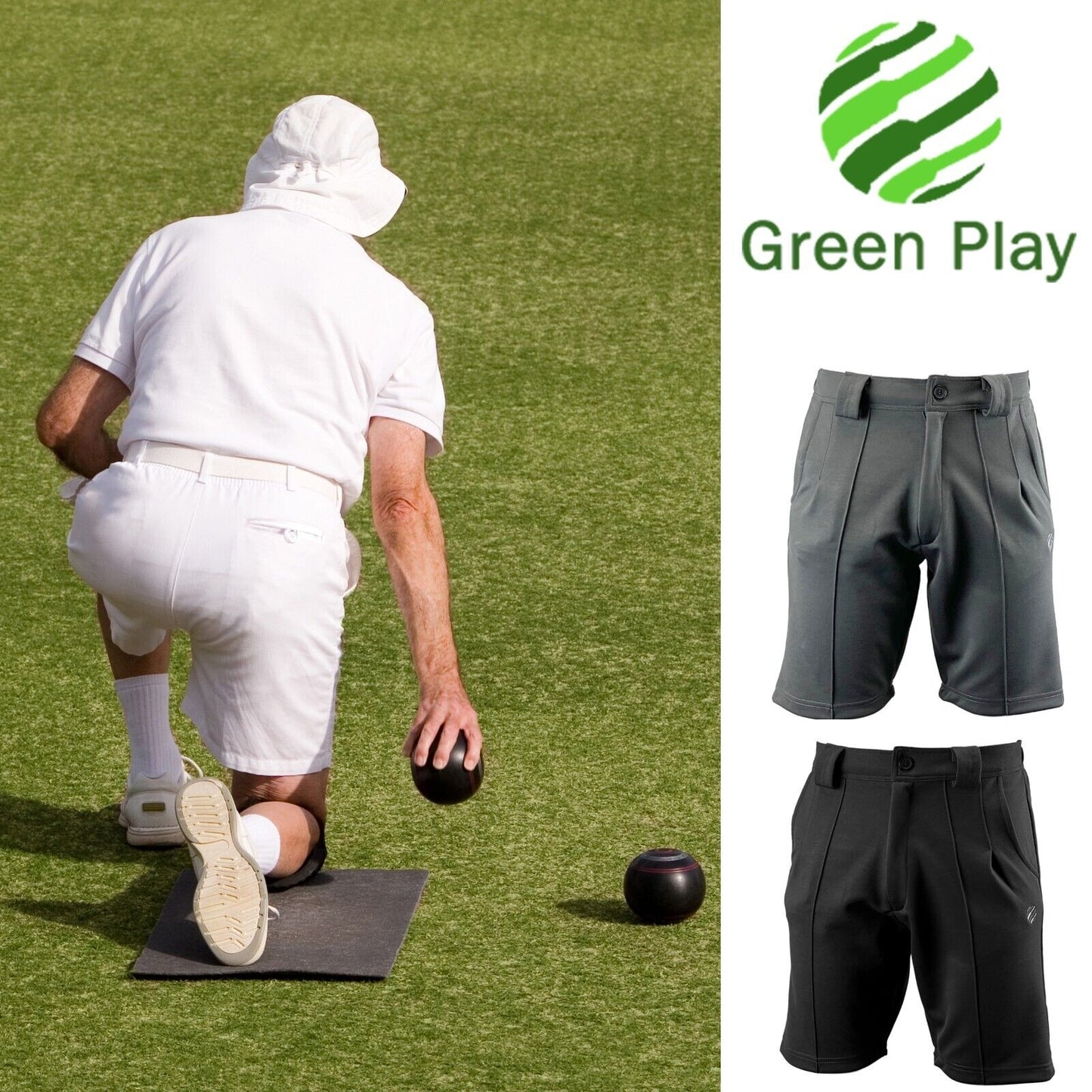 Mens Green Play Outdoor Lawn Bowling Shorts Golf Half-Elastic Waist Sports-Wear