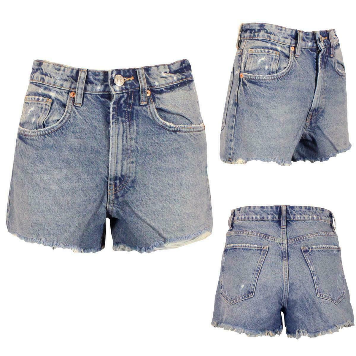 Womens Denim Shorts Hot Pants With Cut  Raw Hem - Mid Wash