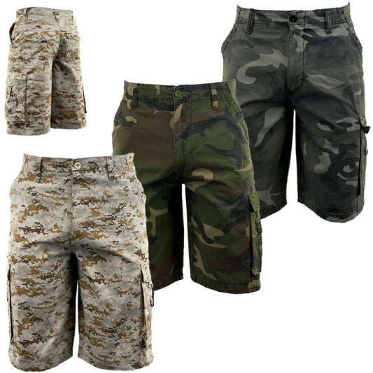 Mens Camo Ripstop Camouflage Cargo Combat Shorts