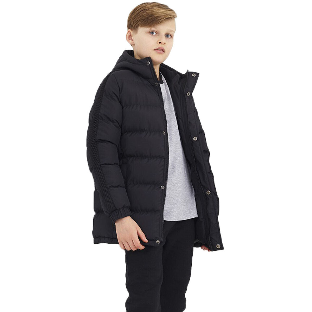 Boys Brave Soul ALLEN Padded Hooded Longline Jacket Puffer High Neck Long Coat