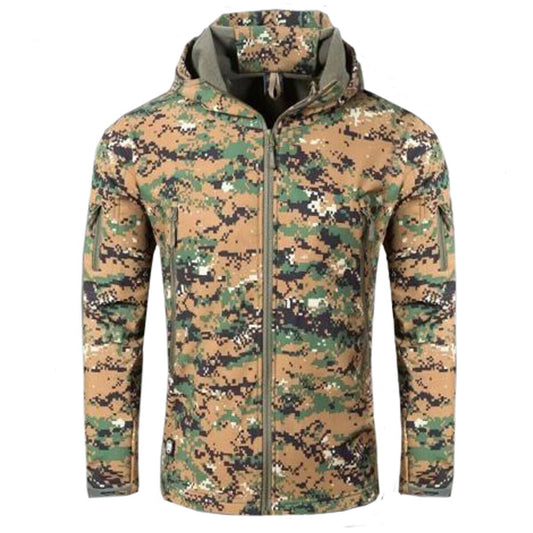 Mens LNA Camo Tactical SoftShell Jacket Active Outdoor Foldaway Hood