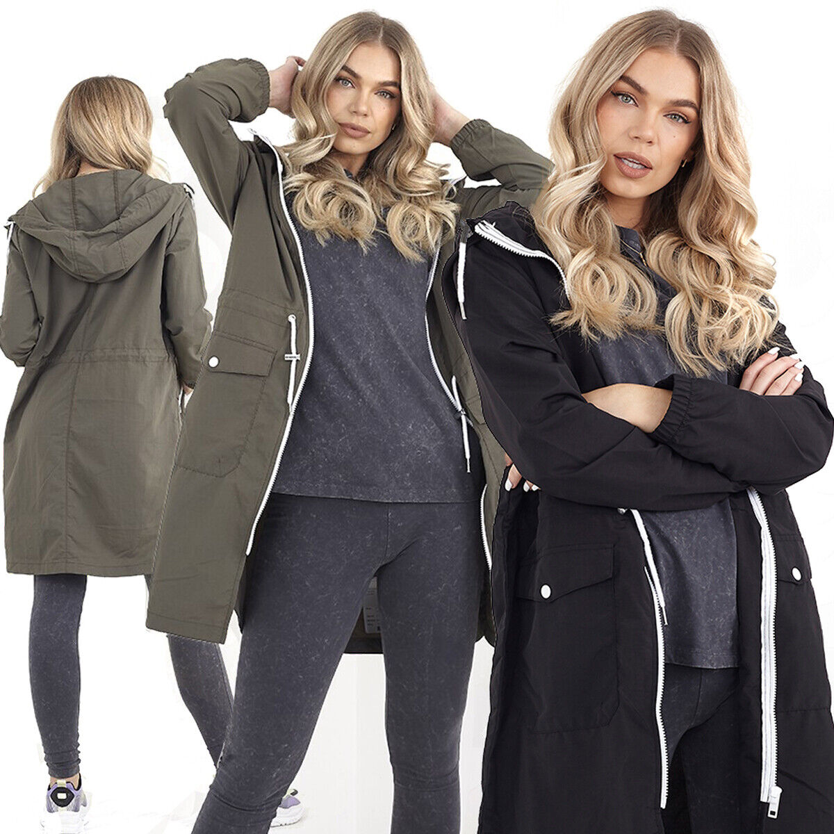 Ladies Brave Soul Devan Lightweight Longline Zip Through Hooded Mac