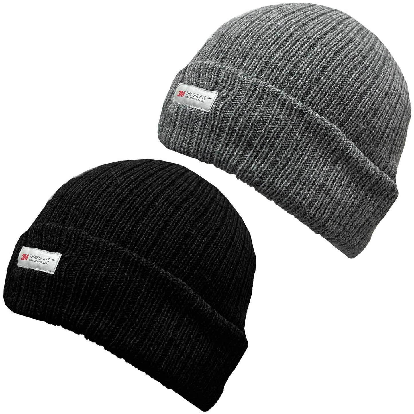 Mens Thinsulate Winter Warm Fleece Lined Ribbed Beanie Hat