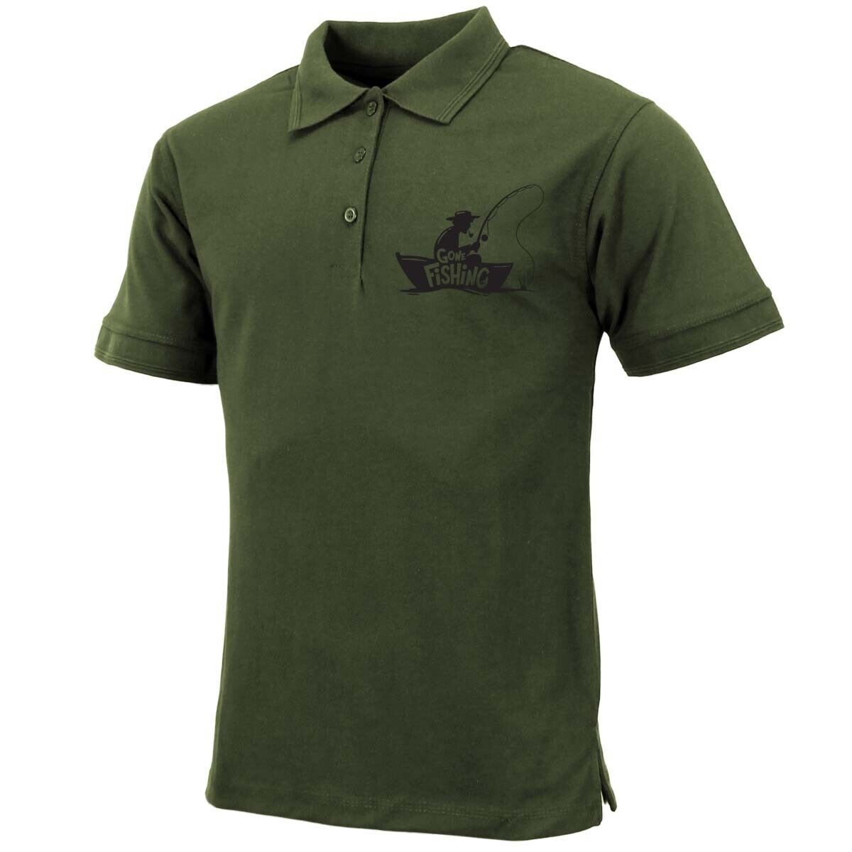 Mens Premium Comfort Fit Short Sleeve Gone Fishing Polo Shirt Summer Top