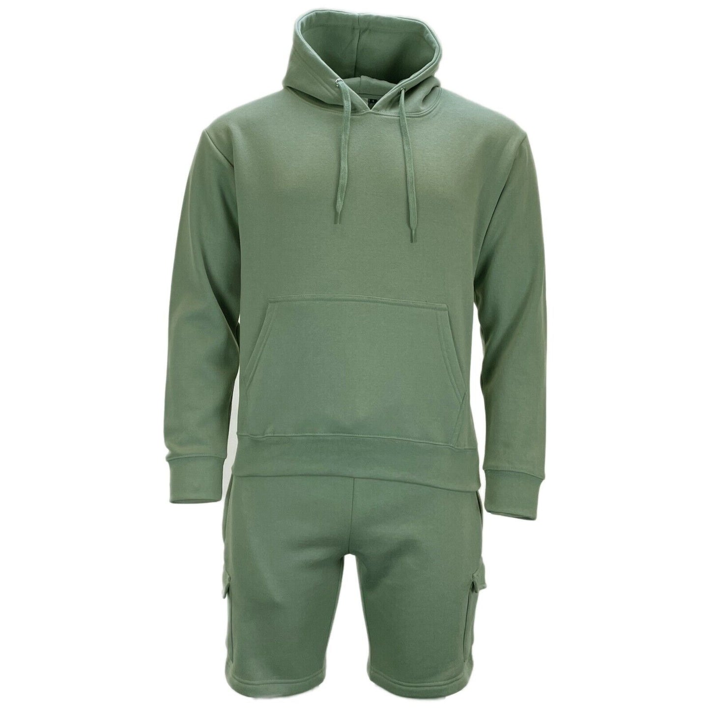 Mens Tracksuit Set Casual Sports Cargo Shorts with Plain Pullover Hoody