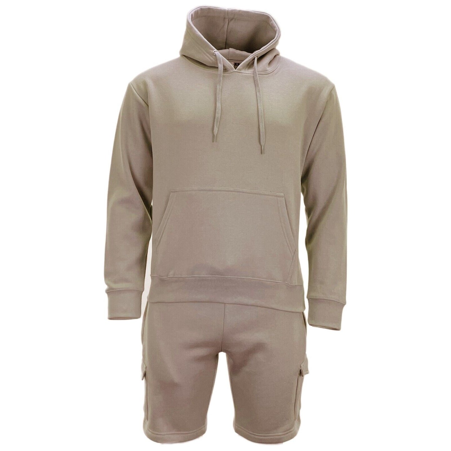 Mens Tracksuit Set Casual Sports Cargo Shorts with Plain Pullover Hoody