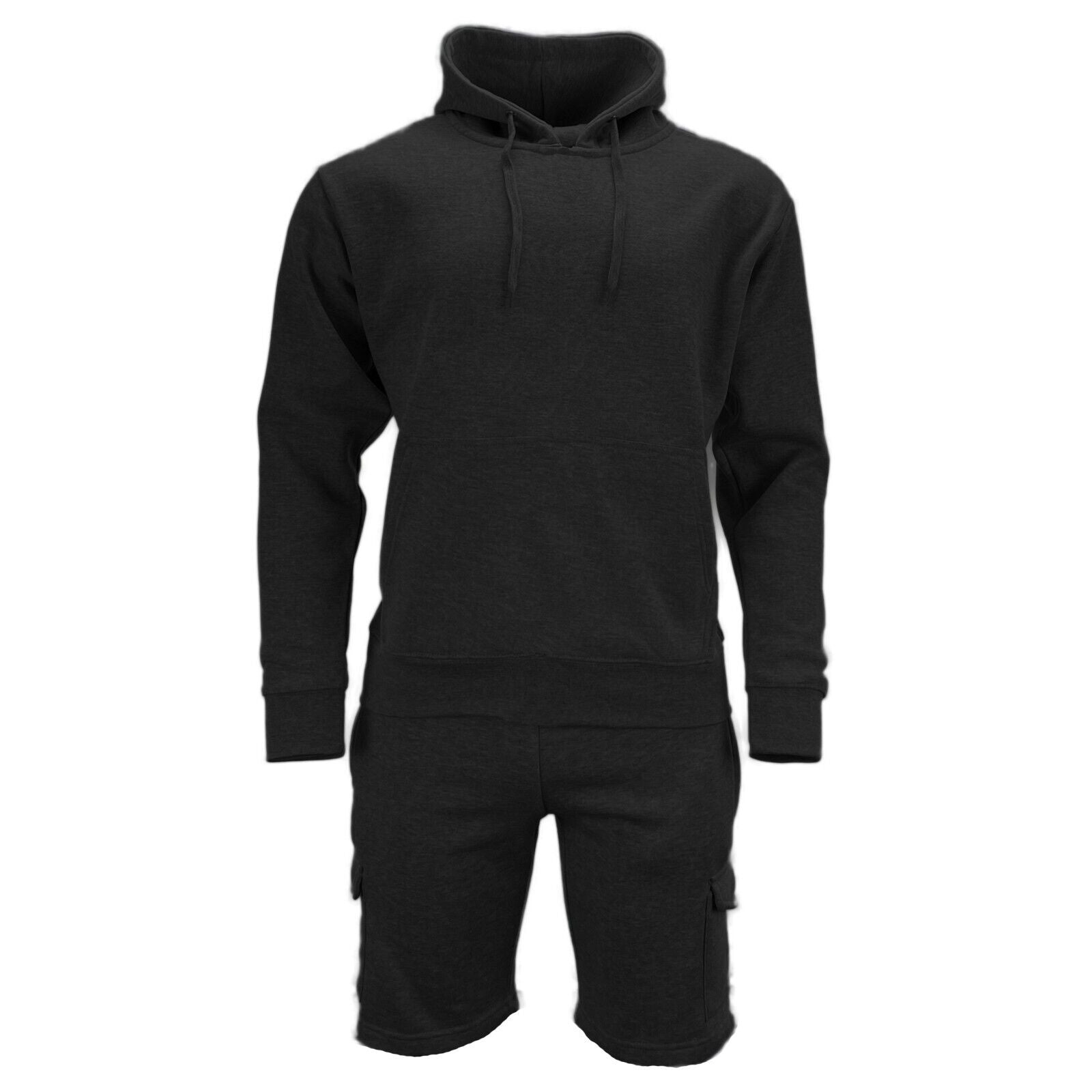 Mens Tracksuit Set Casual Sports Cargo Shorts with Plain Pullover Hoody