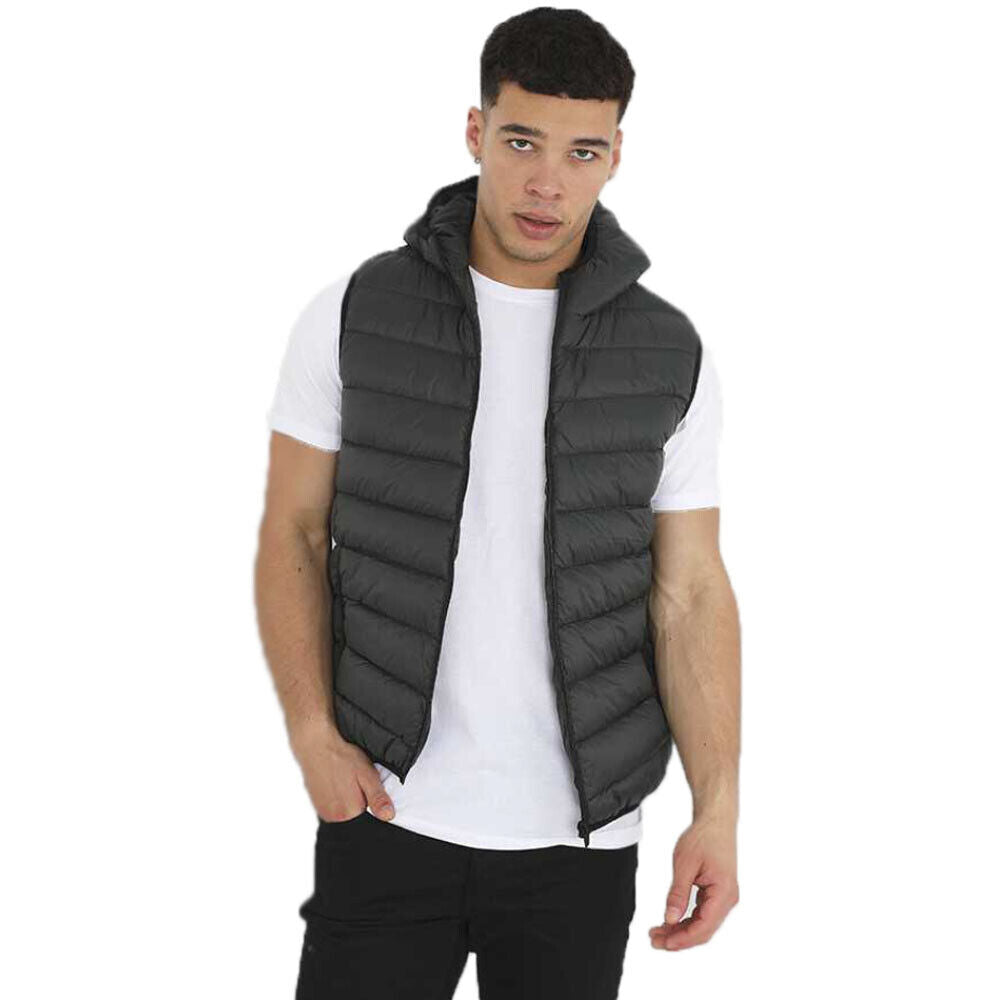 Mens Brave Soul BlackBurn Padded Hooded Bodywarmer Puffer Gilet