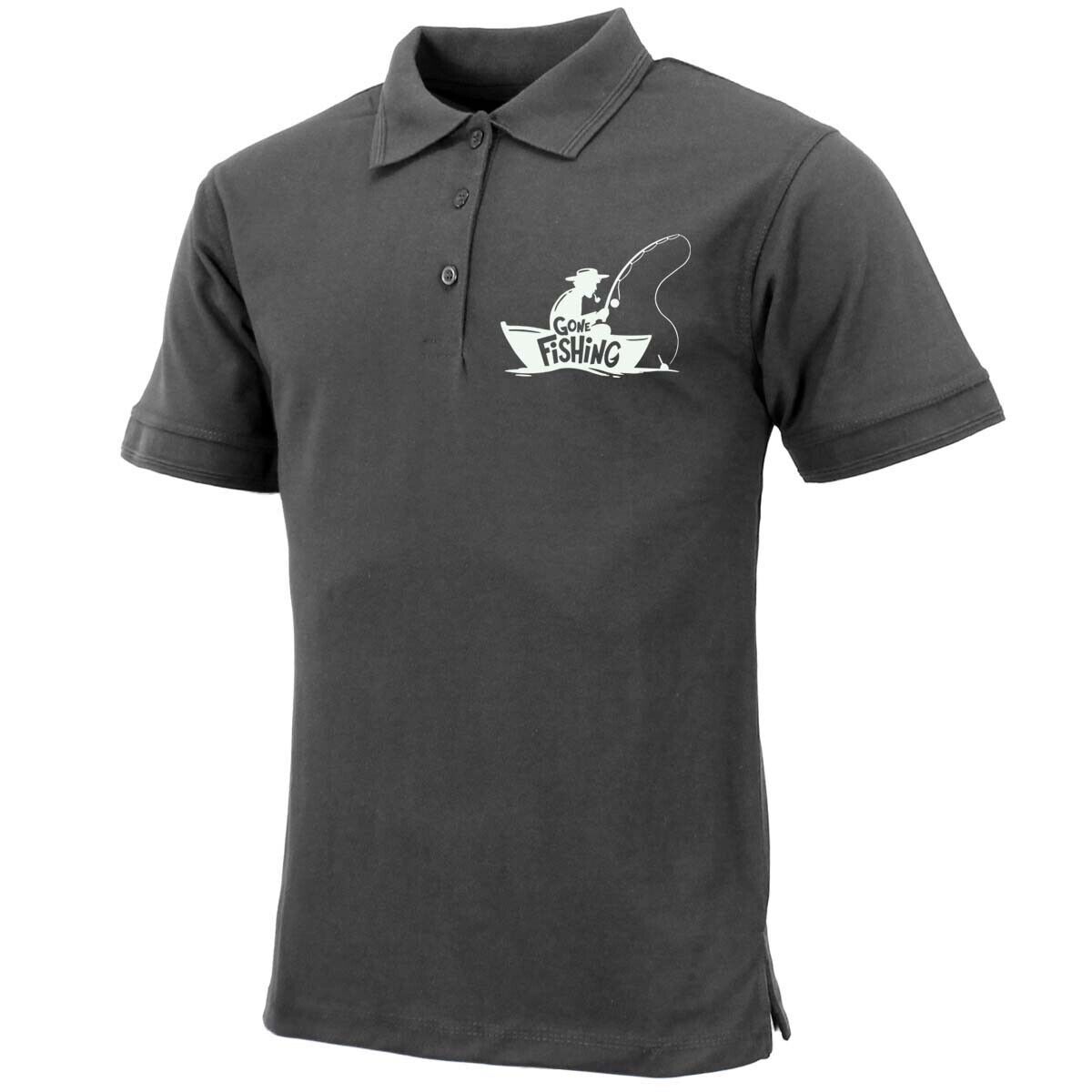 Mens Premium Comfort Fit Short Sleeve Gone Fishing Polo Shirt Summer Top