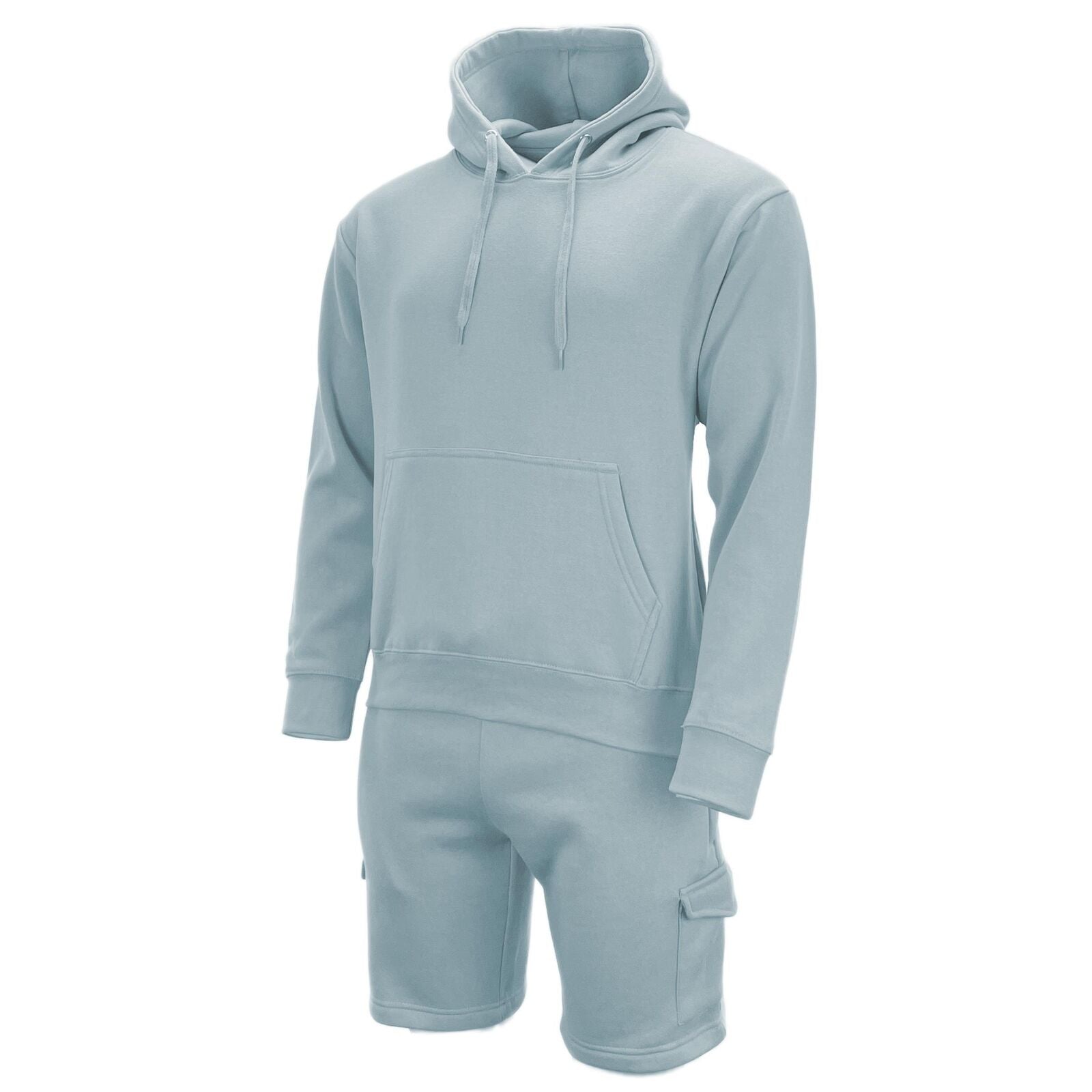 Mens Tracksuit Set Casual Sports Cargo Shorts with Plain Pullover Hoody