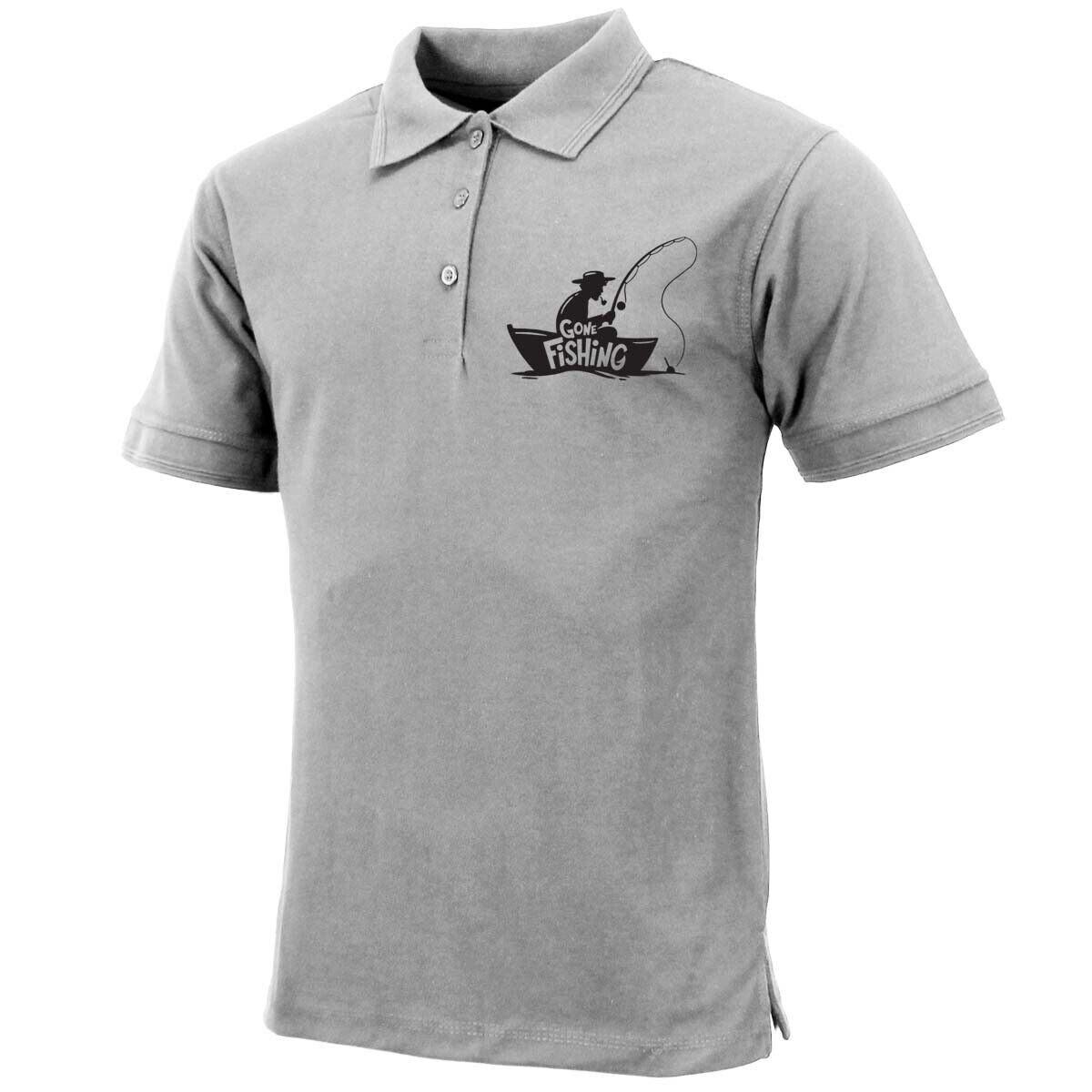 Mens Premium Comfort Fit Short Sleeve Gone Fishing Polo Shirt Summer Top