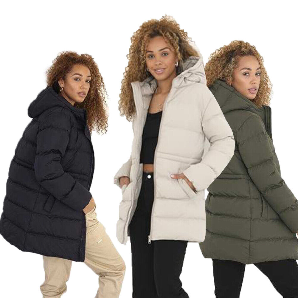 Ladies Brave Soul Dominica Padded Hooded Thigh Length Winter Warm Jacket