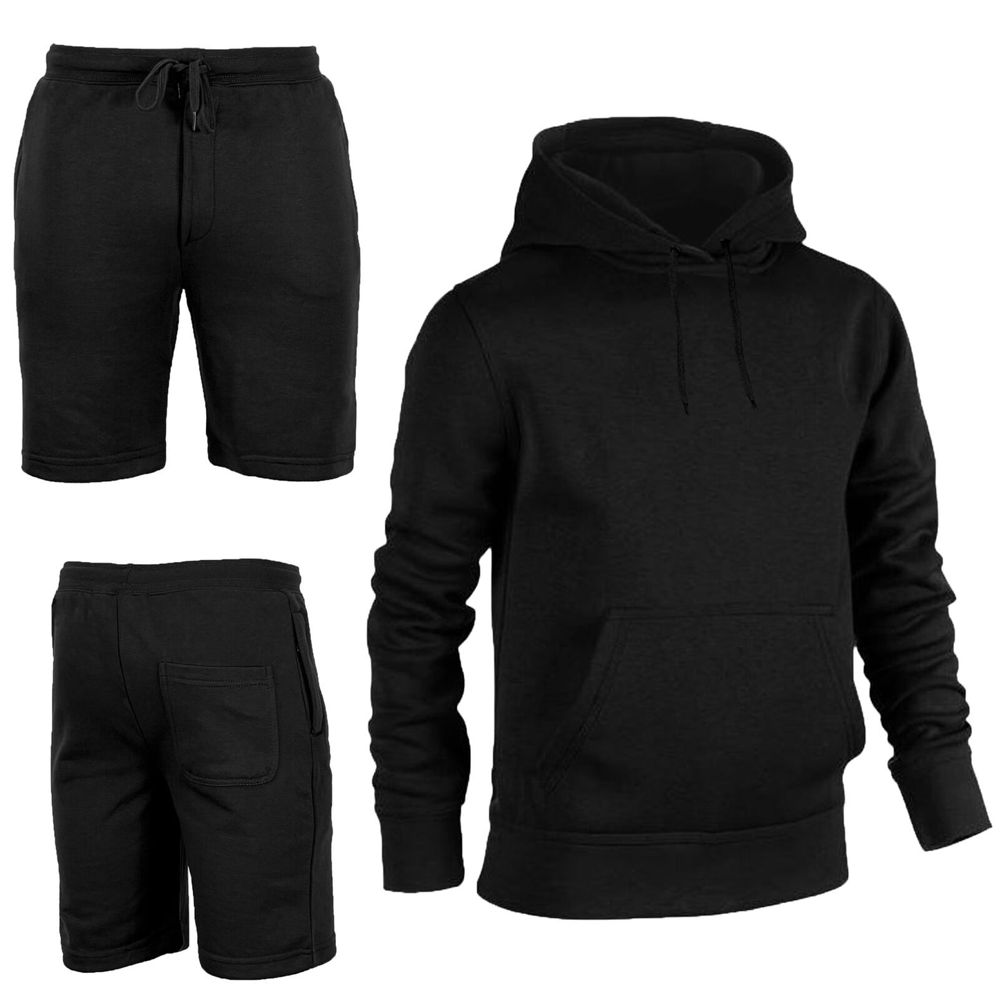 Mens Tracksuit Set French Terry Casual Sport Shorts with Plain Pullover Hoody