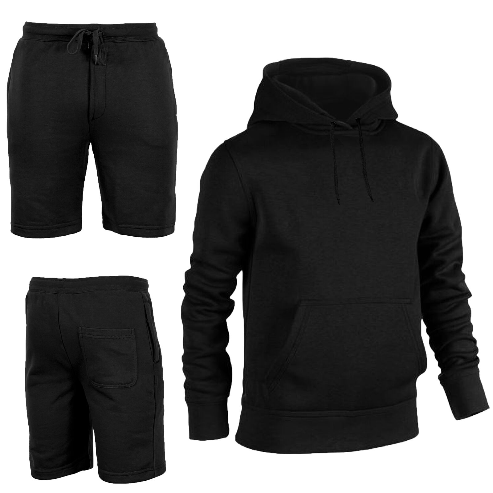 Mens Tracksuit Set French Terry Casual Sport Shorts with Plain Pullover Hoody