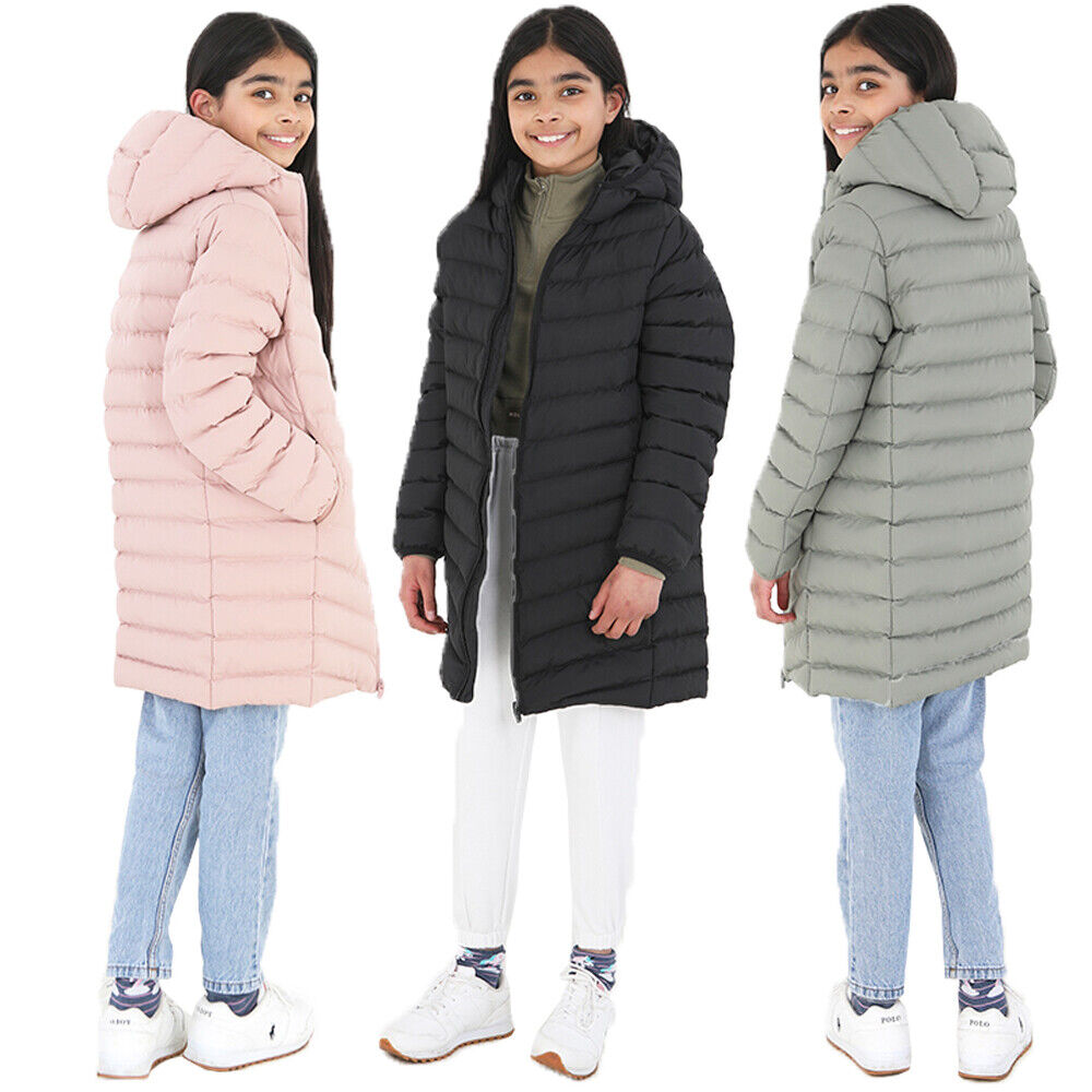 Kids Winter Warm Quilted Coat - Girls Brave Soul GRANT Long Padded Hooded Jacket