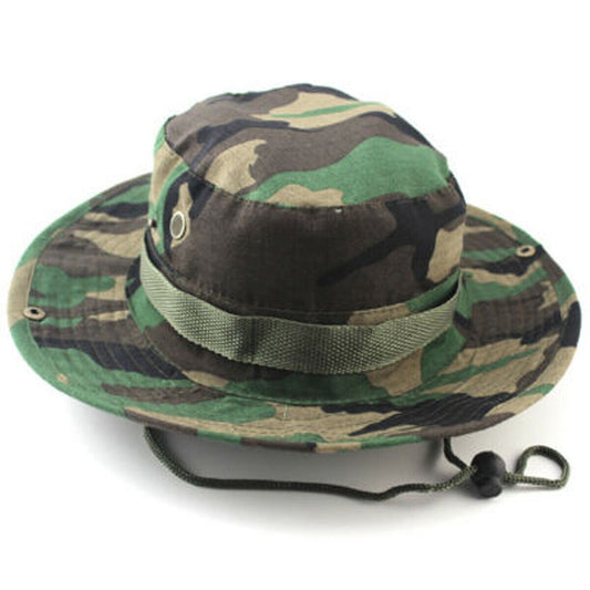 Mens Safari Jungle Bucket Boonie Bush Hat with Wide Brim & Chin Strap