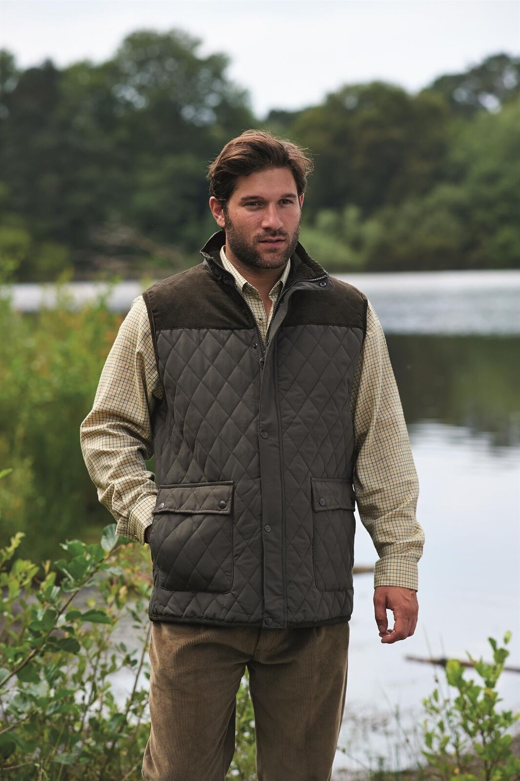 Mens Champion Arundel Fleece Lined Gilet | Corduroy Shoulder Country Waistcoat