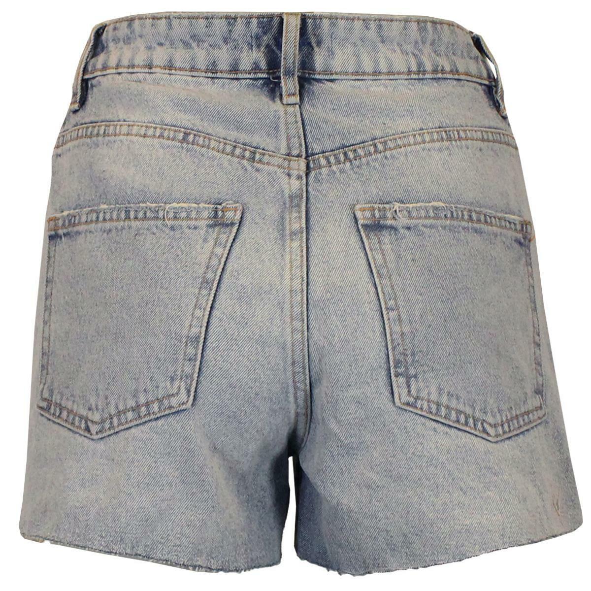 Womens Denim Shorts Hot Pants With Cut  Raw Hem - Light Wash