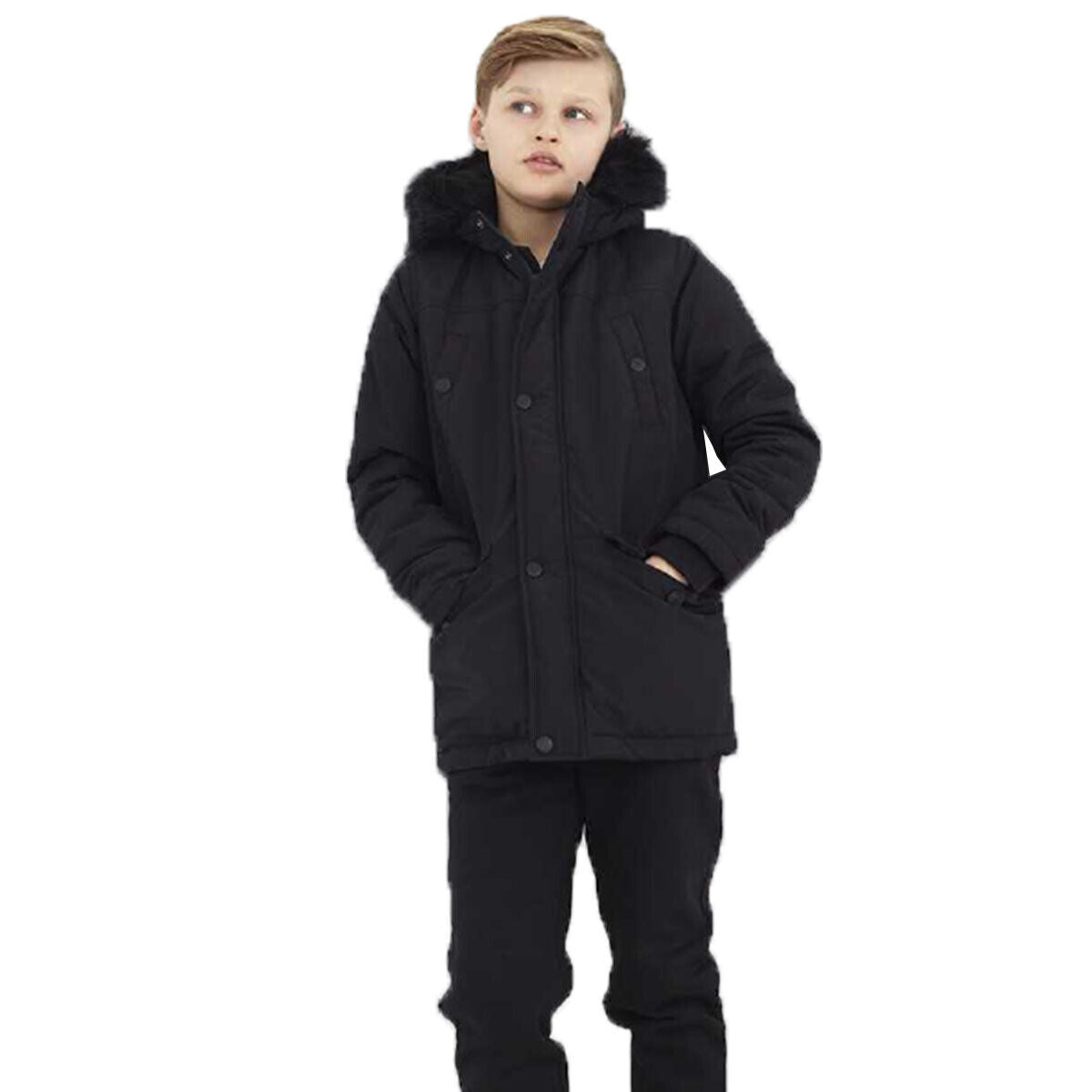 Boys Brave Soul Wonderwall Hooded Parka Jacket Quilted Coat with Faux Fur Hood