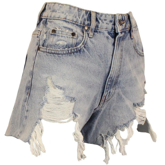 Womens Denim Shorts Hot Pants With Cut  Raw Hem - Light Wash