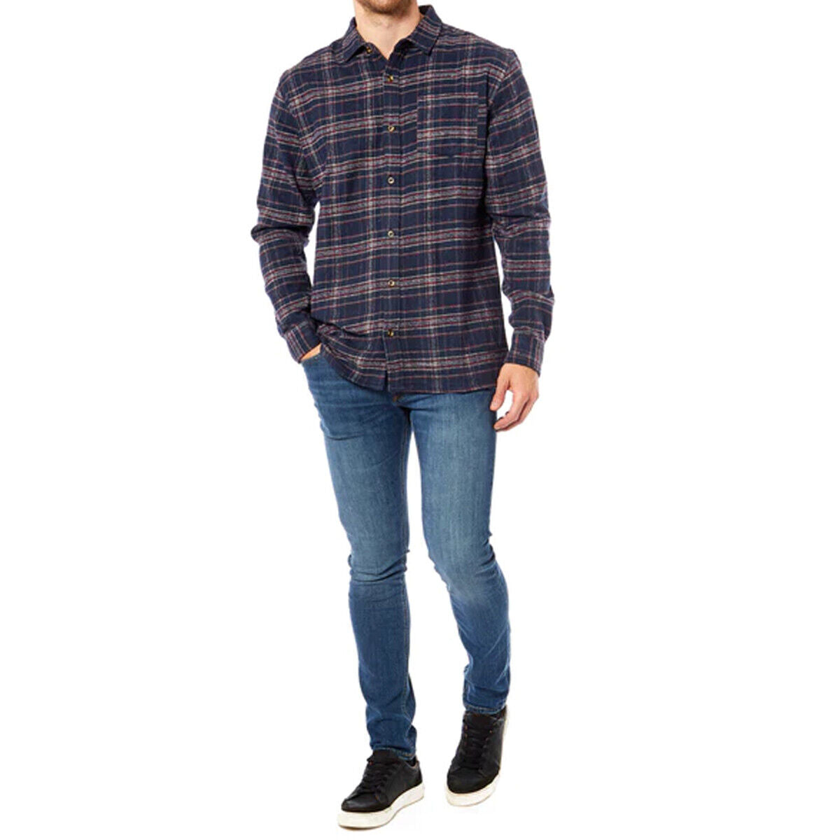 Mens Casual Long Sleeve Winter Warm Flannel Check Shirt