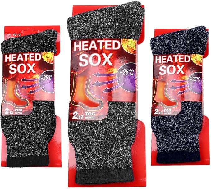 Mens Winter Warm 2.13 Tog Heated Thermal Socks - Pack of 3