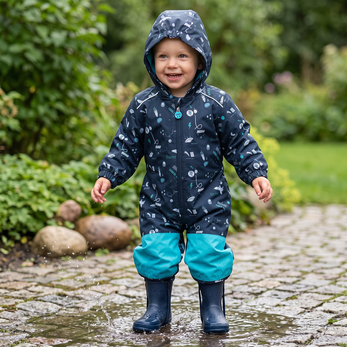 Unisex Kids Waterproof Softshell Fleece Lined Puddle Rainsuit