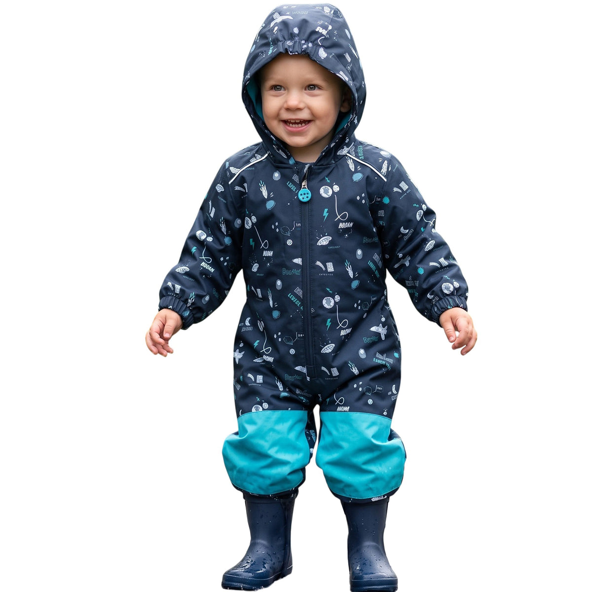 Unisex Kids Waterproof Softshell Fleece Lined Puddle Rainsuit